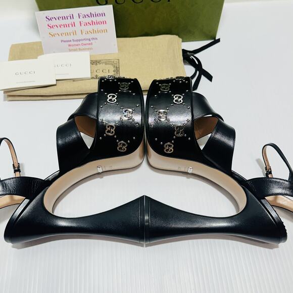 Gucci Janaya Black Interlocking G Studs 36/ US 6 Heels Platform Sandals NIB - Picture 8 of 15